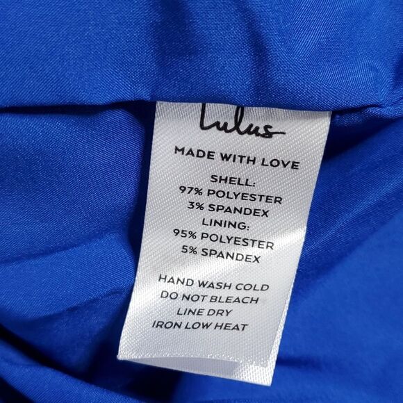 LuLus Blue Satin Cowl Neck Faux Wrap Mini Dress - Picture 7 of 7